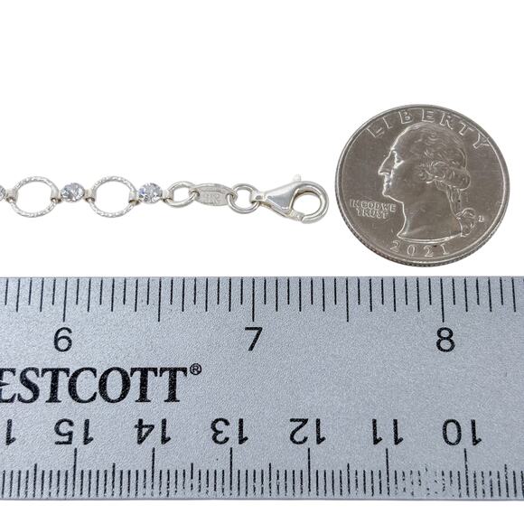 Estate Sterling Silver 925 Rhinestone Round Link Bracelet 7.25" - Picture 5 of 7